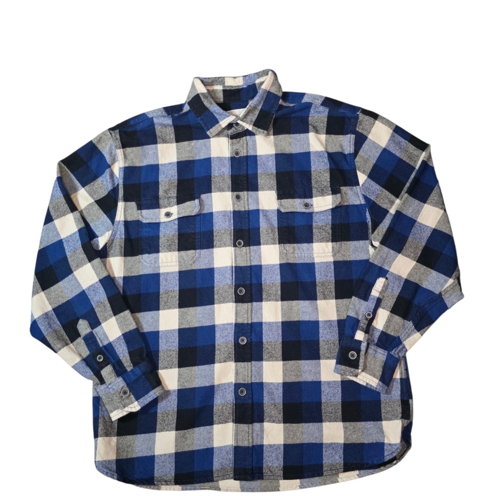 Jachs Mens XL Blue Gray Plaid Heavyweight Flannel Button Up Shirt